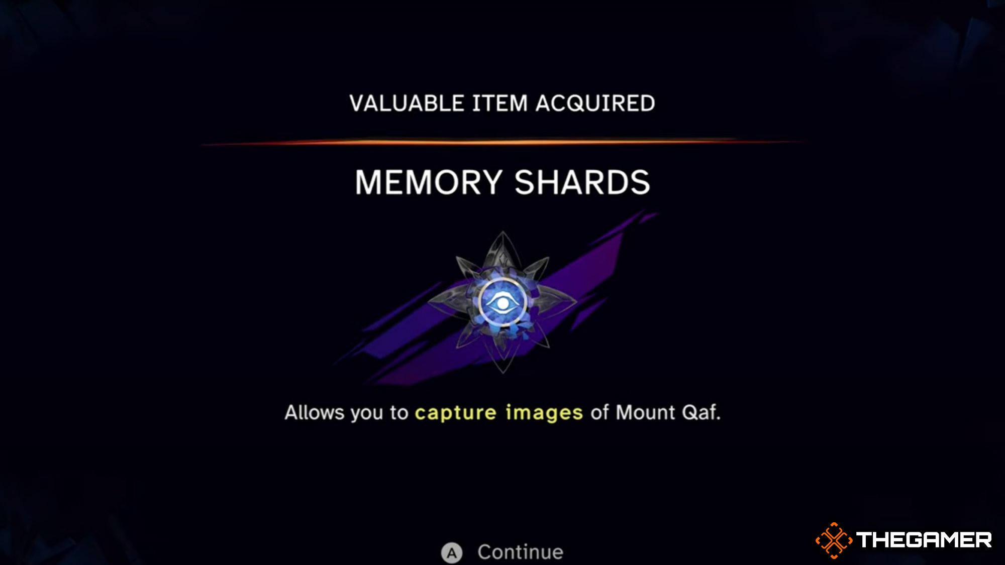 Memory Shard Obtain Screen