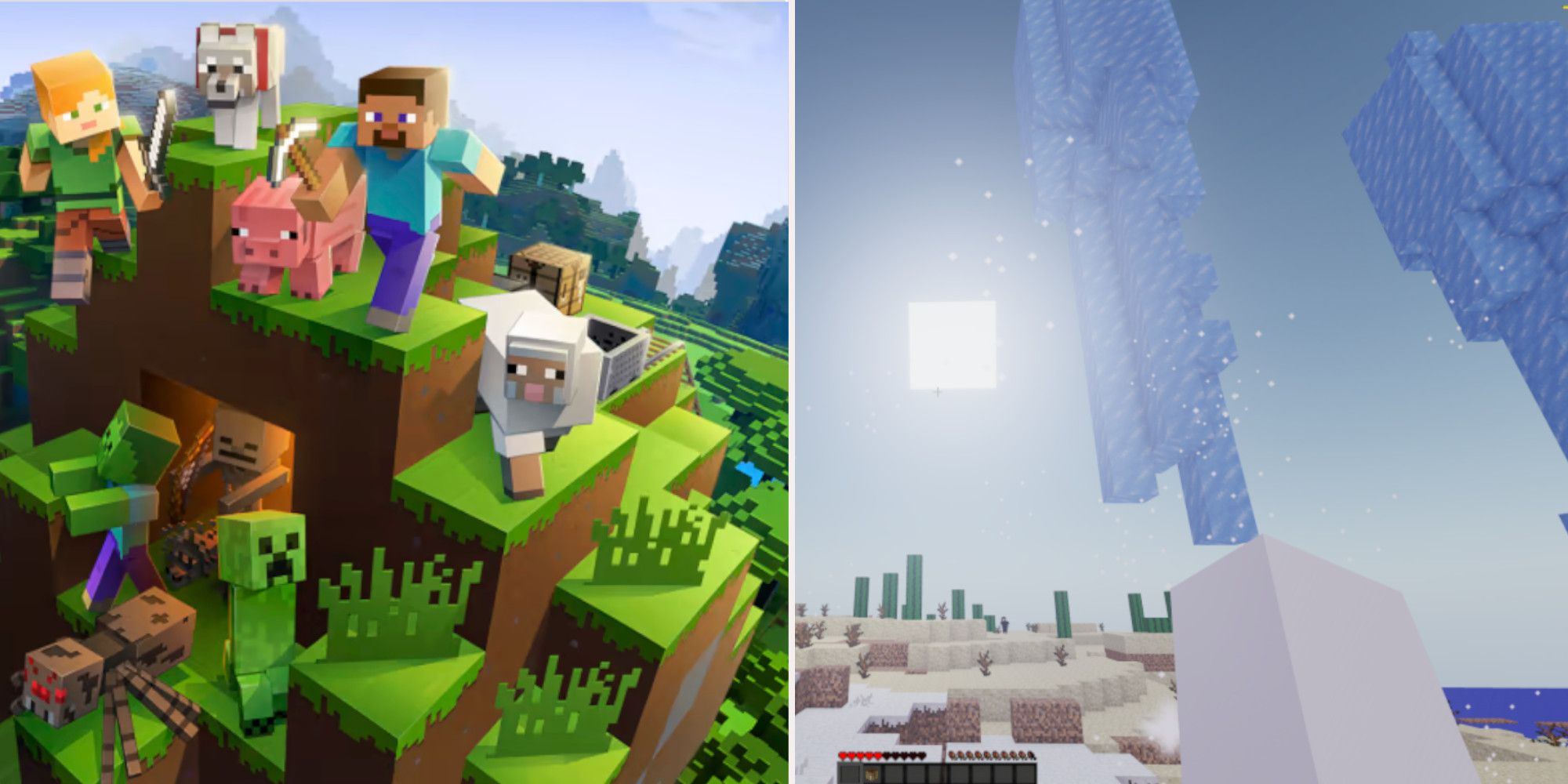 Minecraft characters gathered on hill and minecraft in roblox watching sunrise