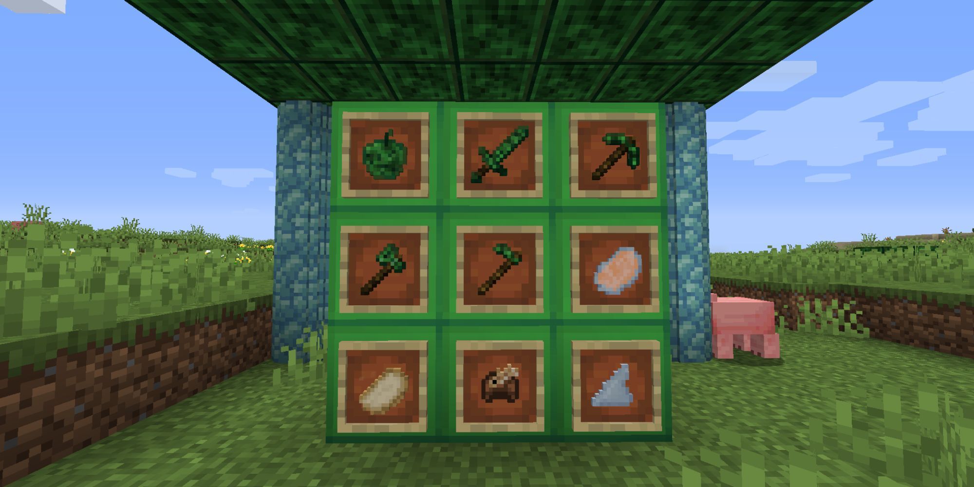 A 3x3 arrangement of item frames showing custom ocean content; mostly turtle themed.