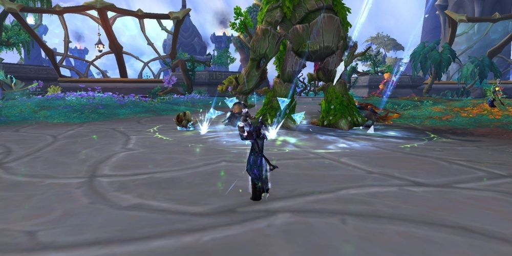 A Frost Mage summoning hail in a Wow dungeon