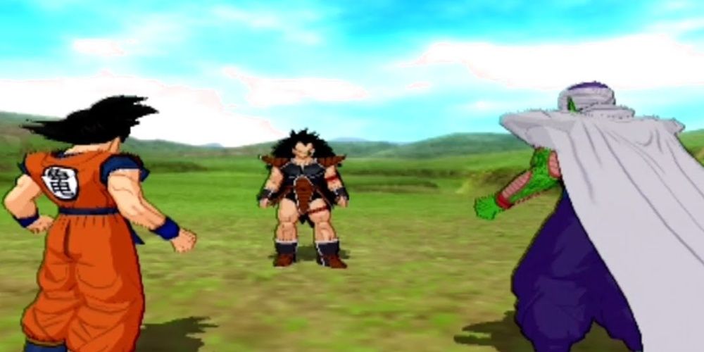 Raditz, Goku, and Piccolo face off