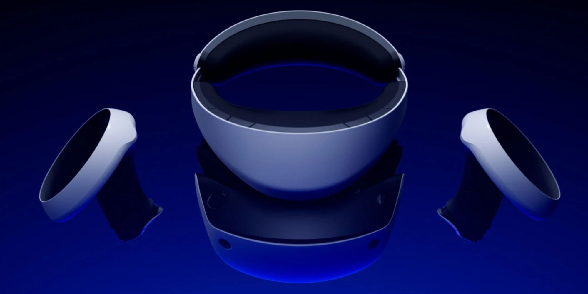 ps vr headset and controllers on a blue background