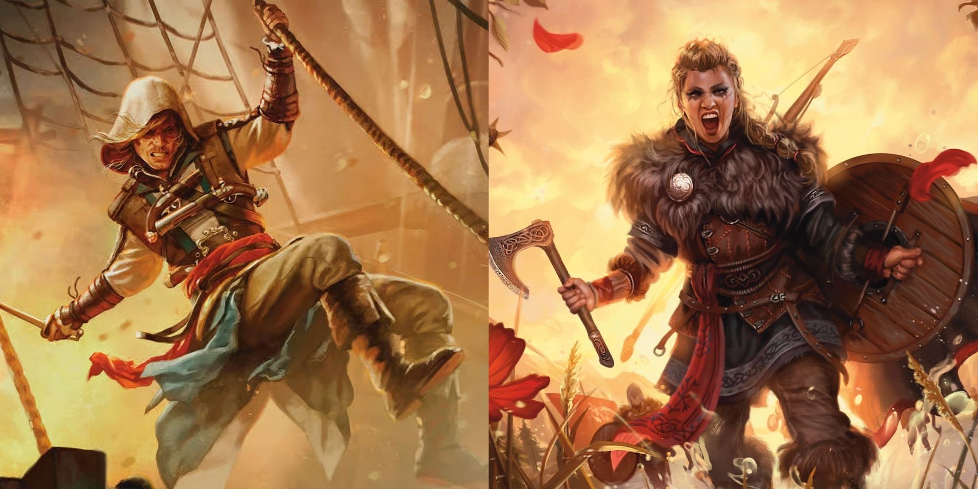 edward kenway and eivor from assassin's creed's mtg universes beyond
