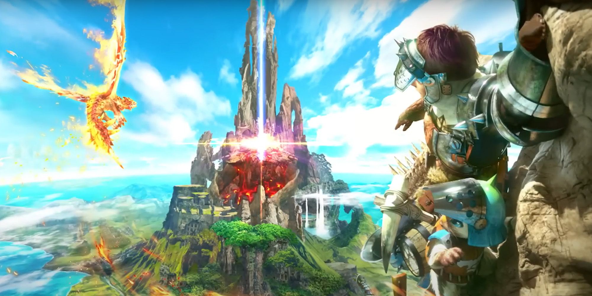 The main character looking at an island in Monster Hunter Explore