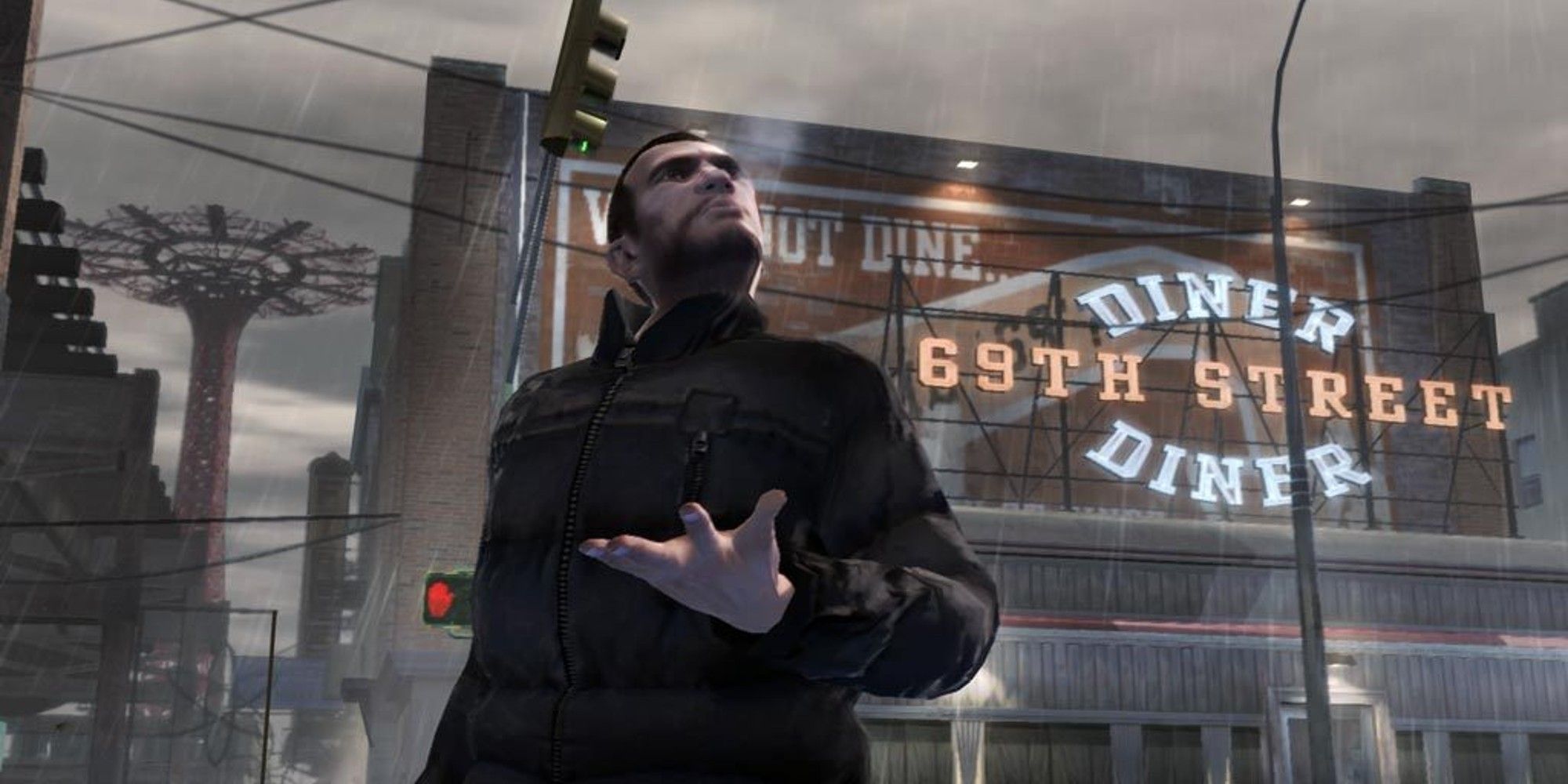 Niko smoking a cigarette in Liberty CIty.