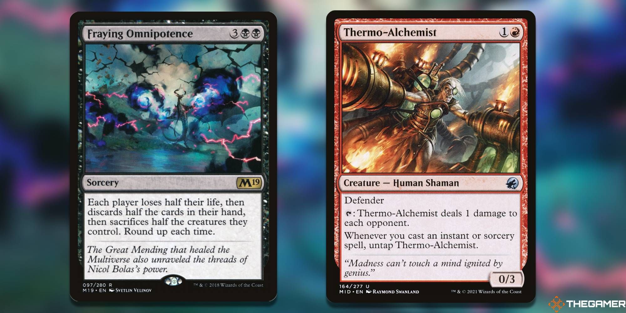 Fraying Omnipotence and Thermo-Alchemist Magic: The Gathering cards
