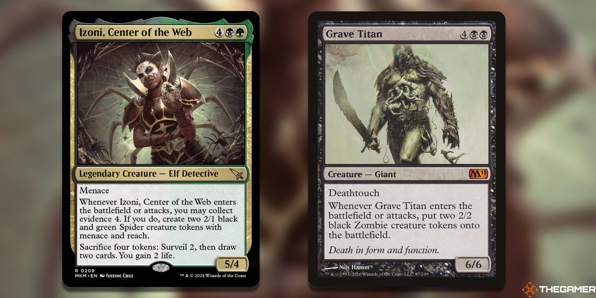 Izoni, Center of the Web + Grave Titan Magic: The Gathering cards