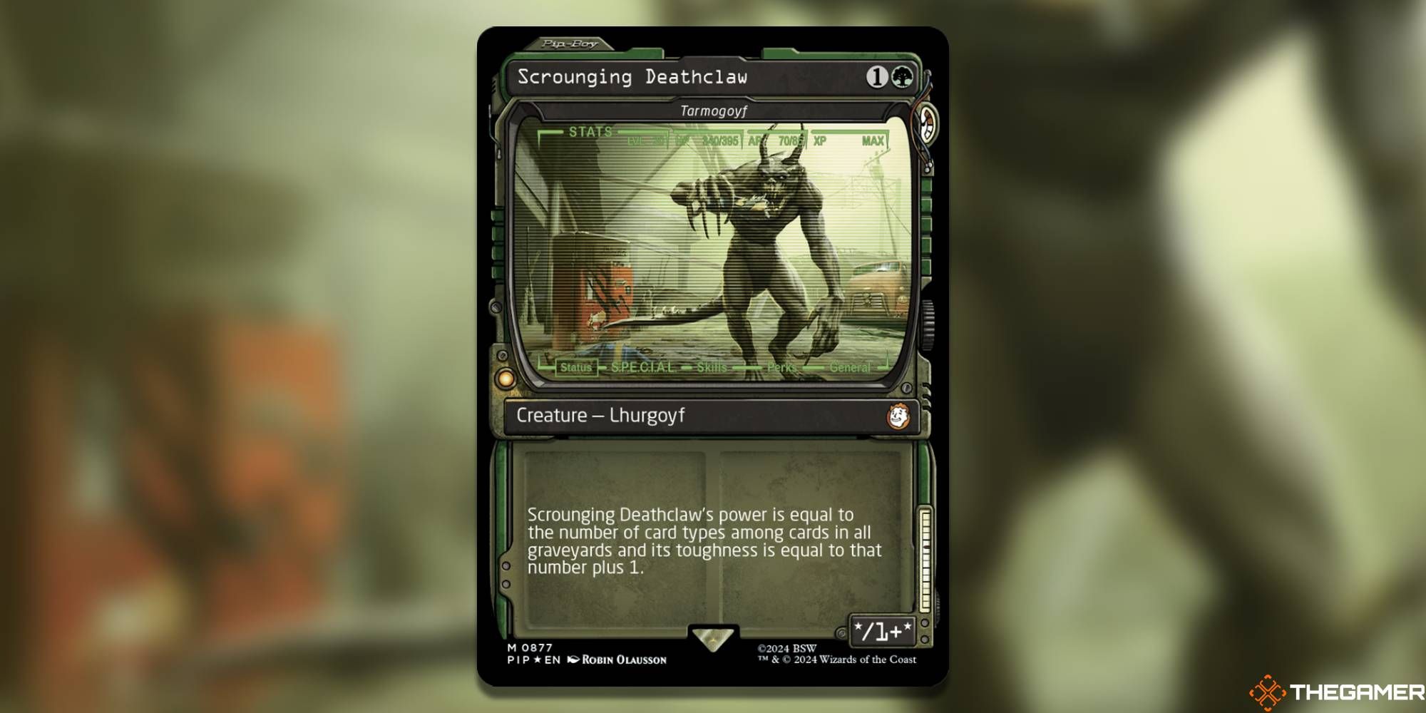 Tarmogoyf - Scrounging Deathclaw Magic: The Gathering card, Pip-Boy variant