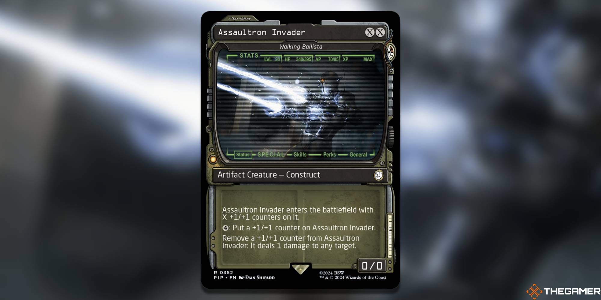 Walking Ballista - Assaultron Invader Magic: The Gathering card, Pip-Boy Variant