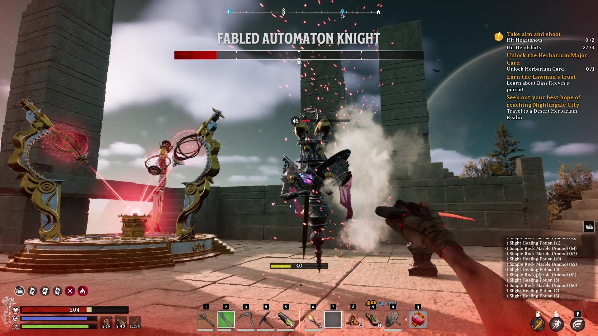 Nightingale a boss fight against the Fabled Automaton Knight