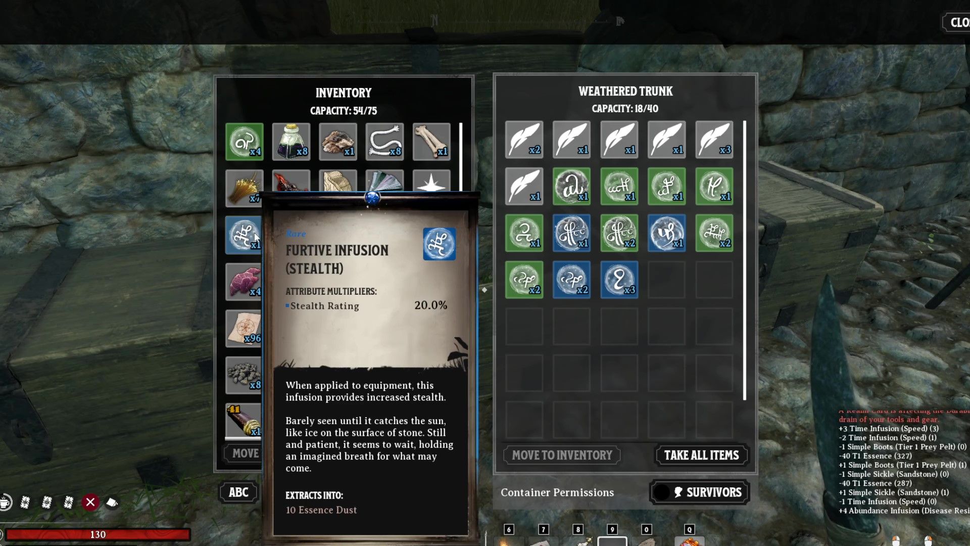 Nightingale a Furtive Infusion of Stealth found in the player's inventory