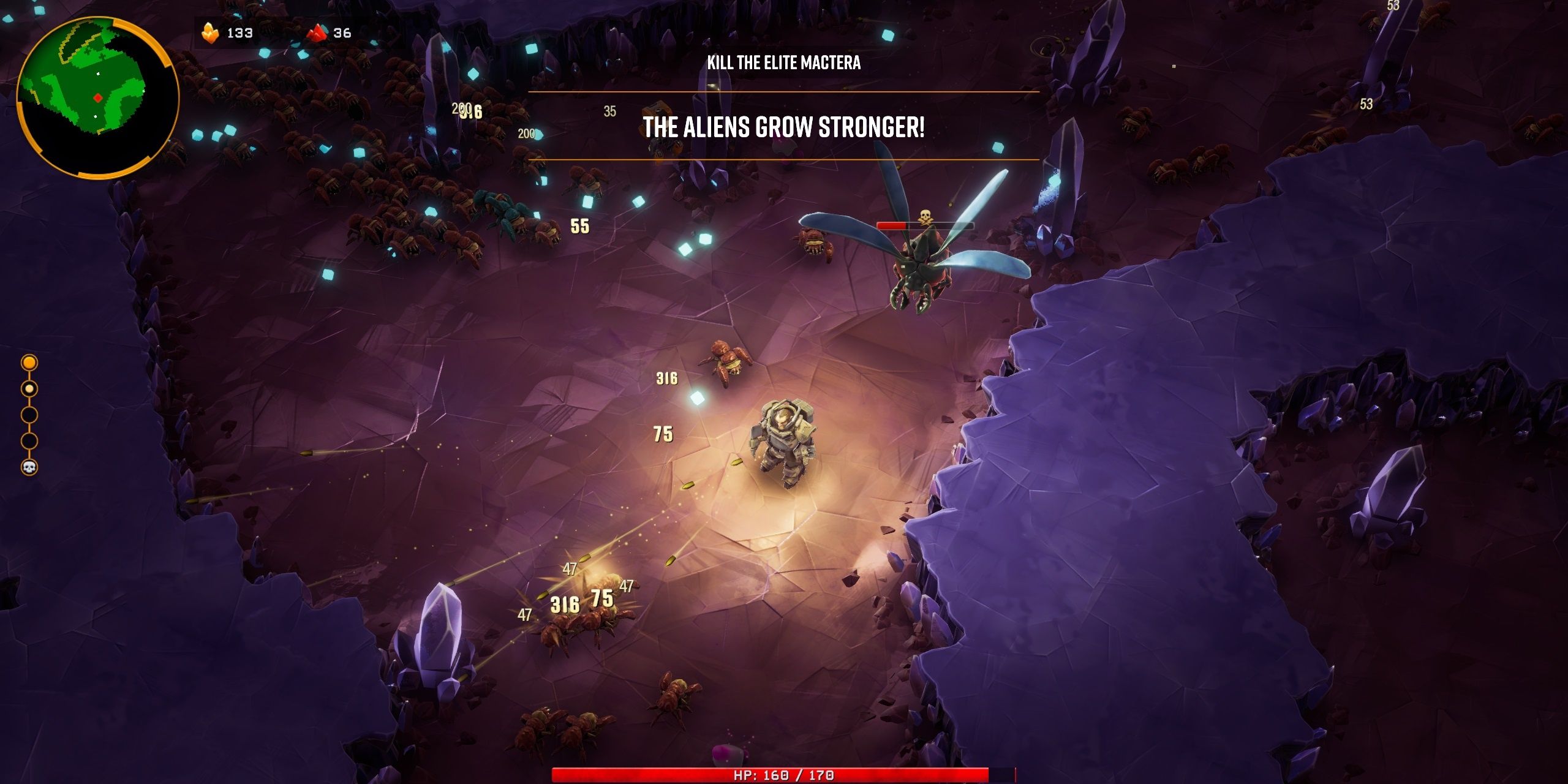 A Miner surrounded by a swarm of enemy bugs