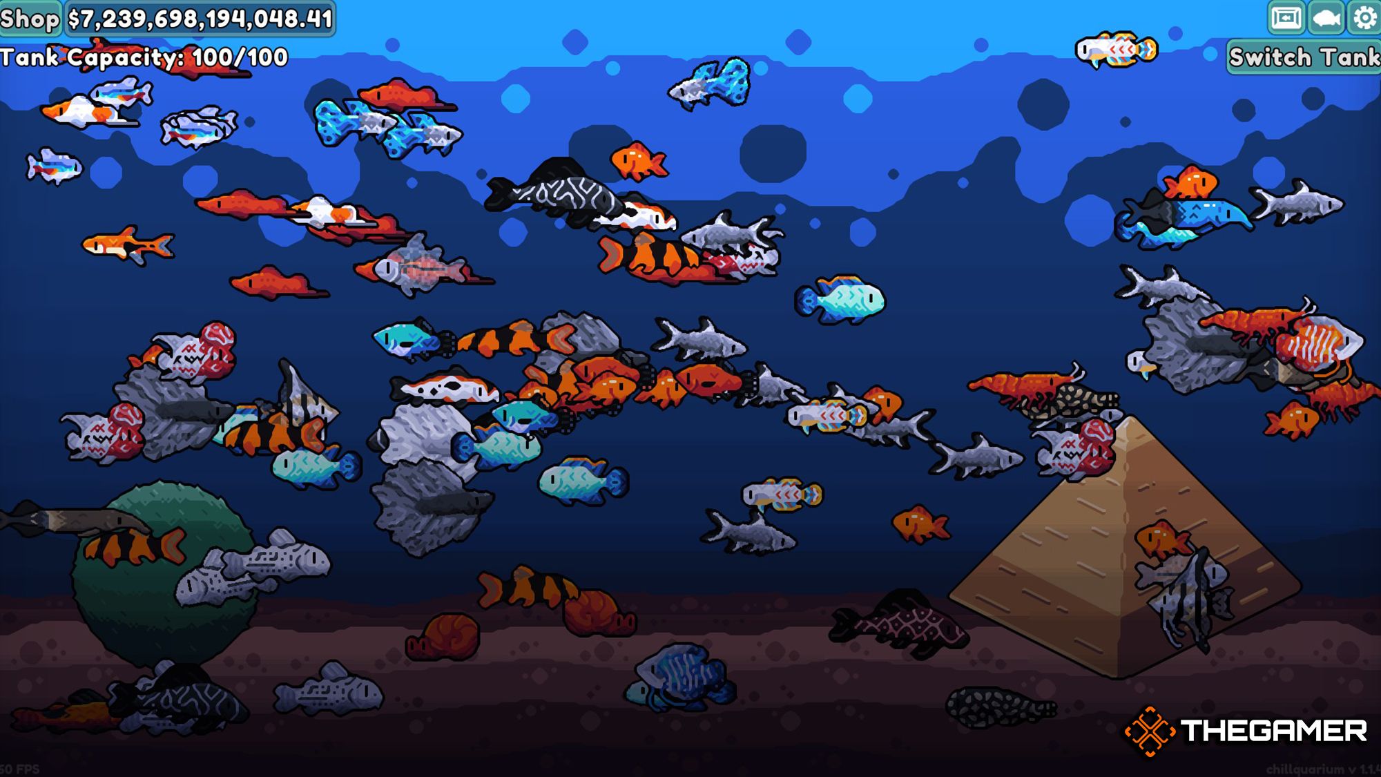One Hundred Fish Swimming In A Tank On Chillquarium