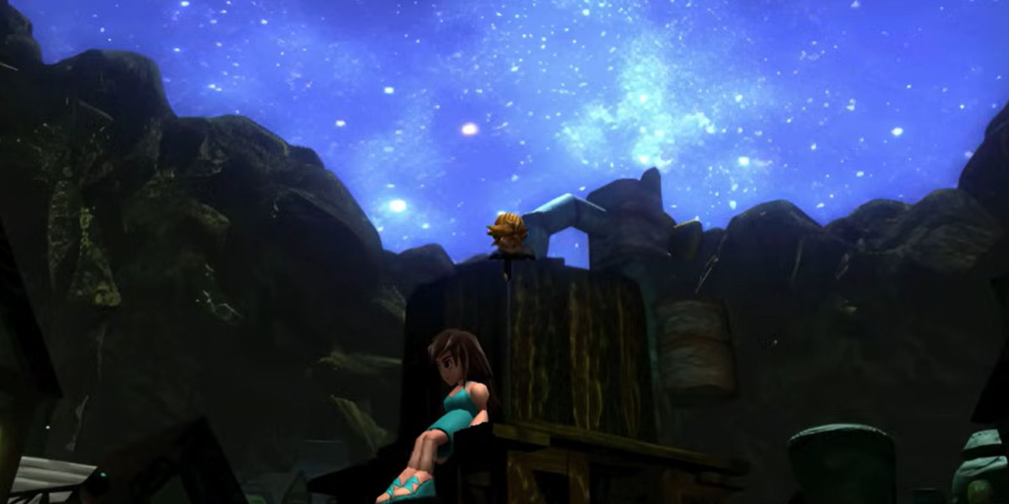 Original Final Fantasy 7 Cloud and Tifa as children sitting on a water tower and talking