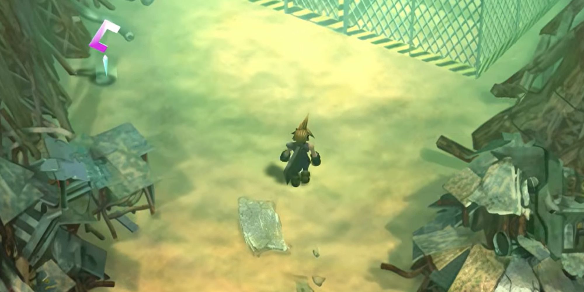 Original Final Fantasy 7 Cloud wandering through the junk yard