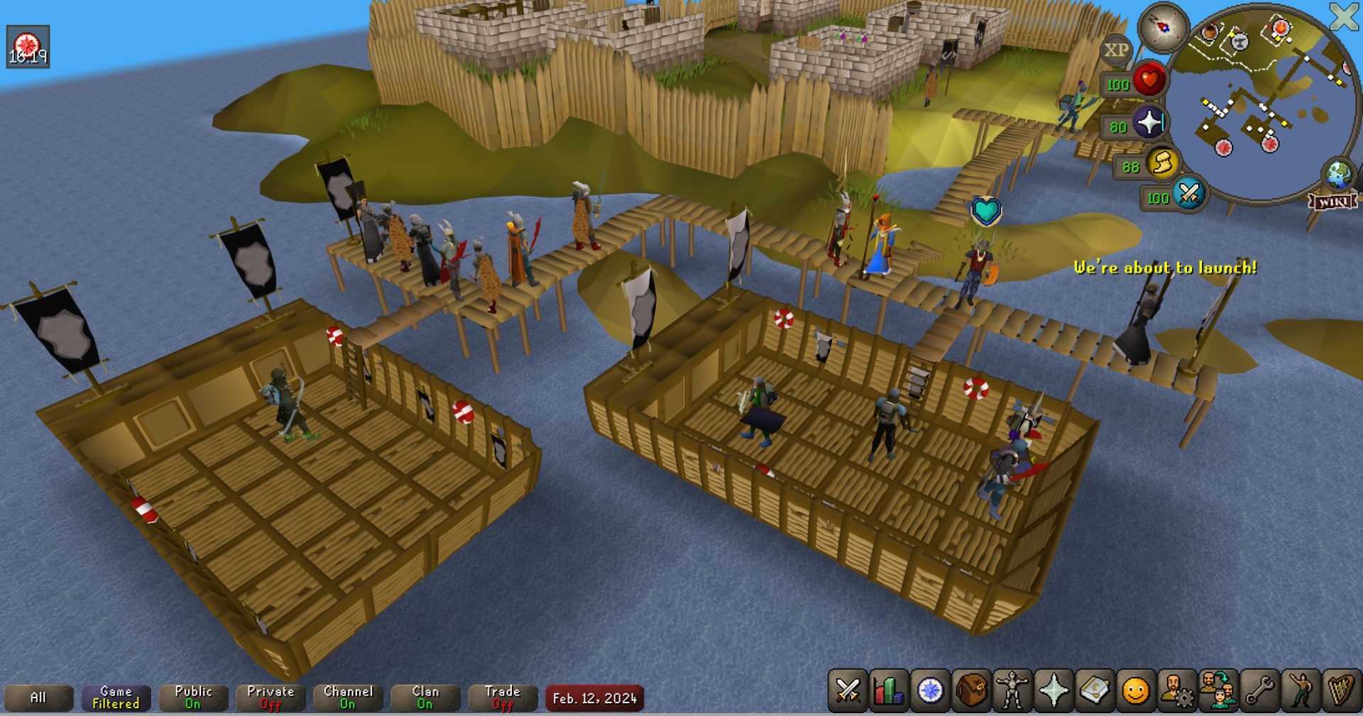 OSRS players standing by to board the landers to participate in Pest Control.