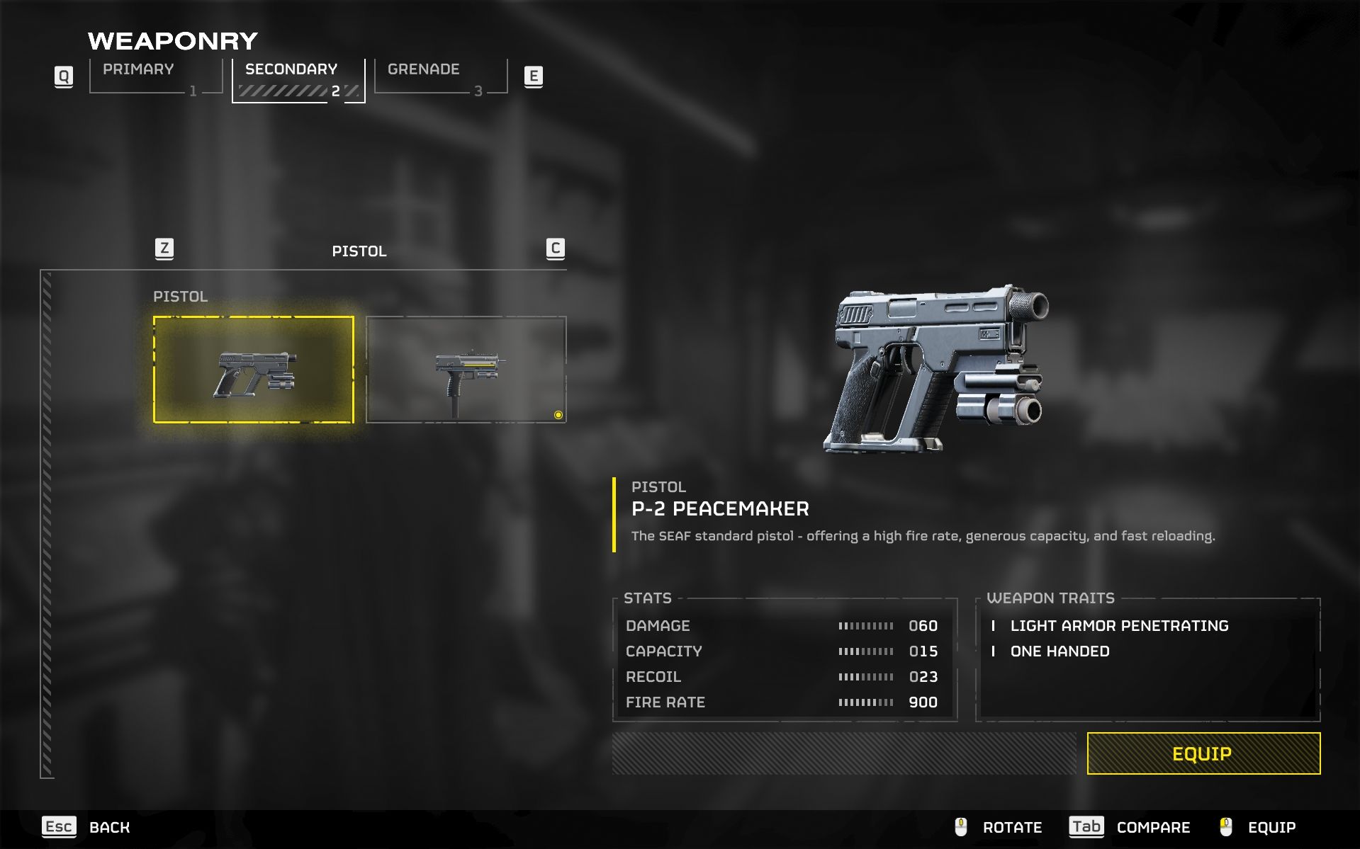 P-2 Peacemaker SMG stats in Helldivers 2