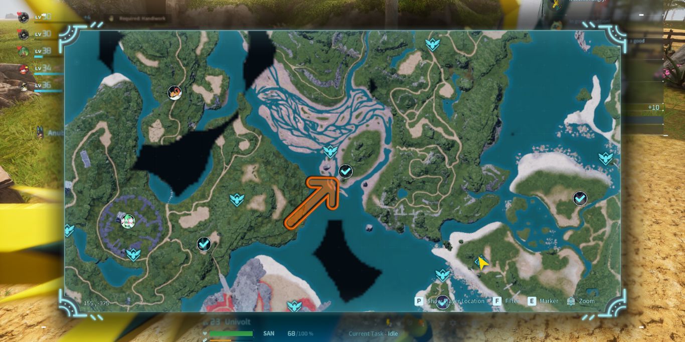 Palworld Map Pointing At Warsect Location