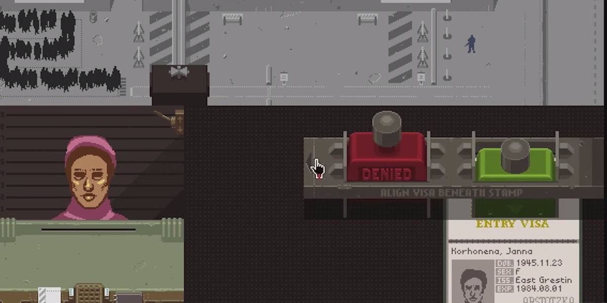 Checking citizenship at the checkpoint in Papers, Please