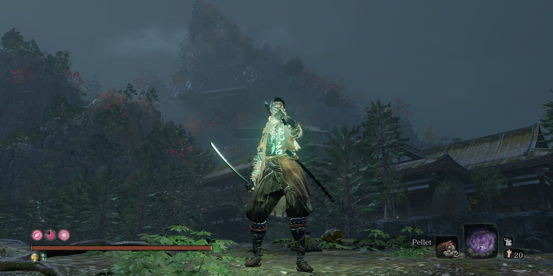 Wolf using Pellet in Sekiro Shadows Die Twice