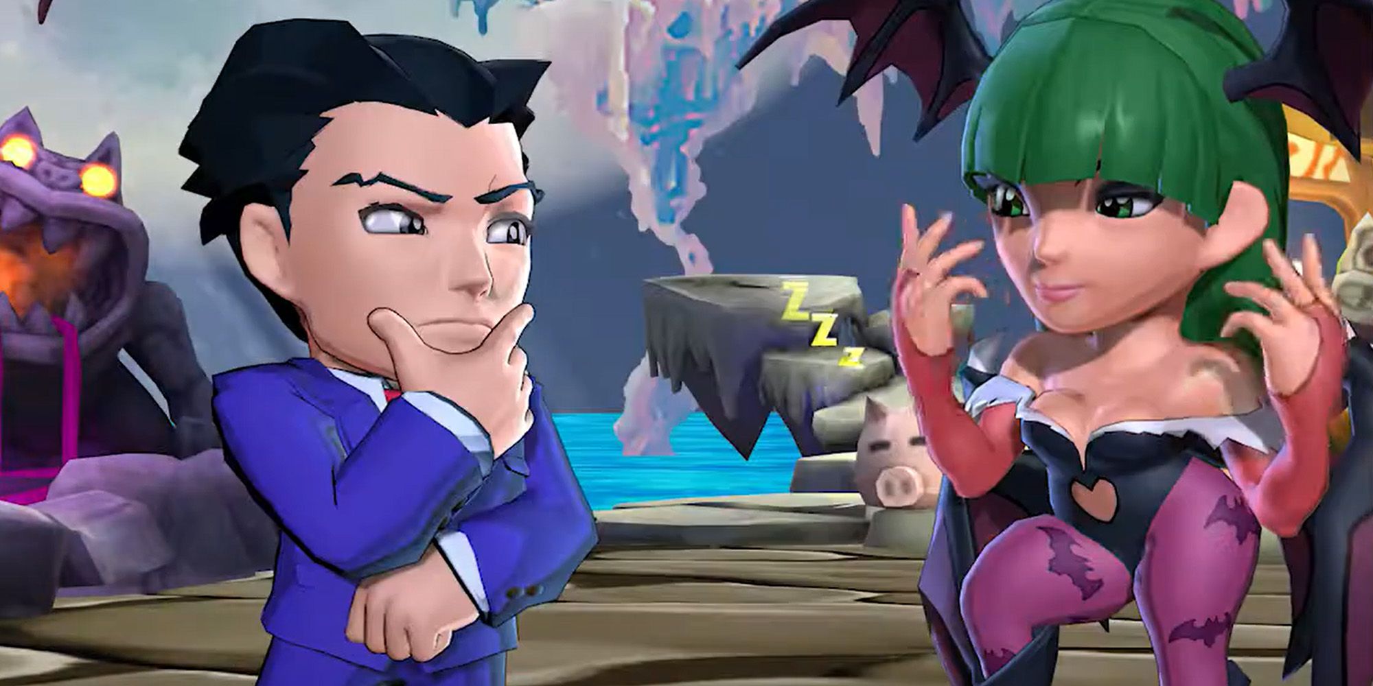 Phoenix Wright fighting an enemy in Puzzle Fighter