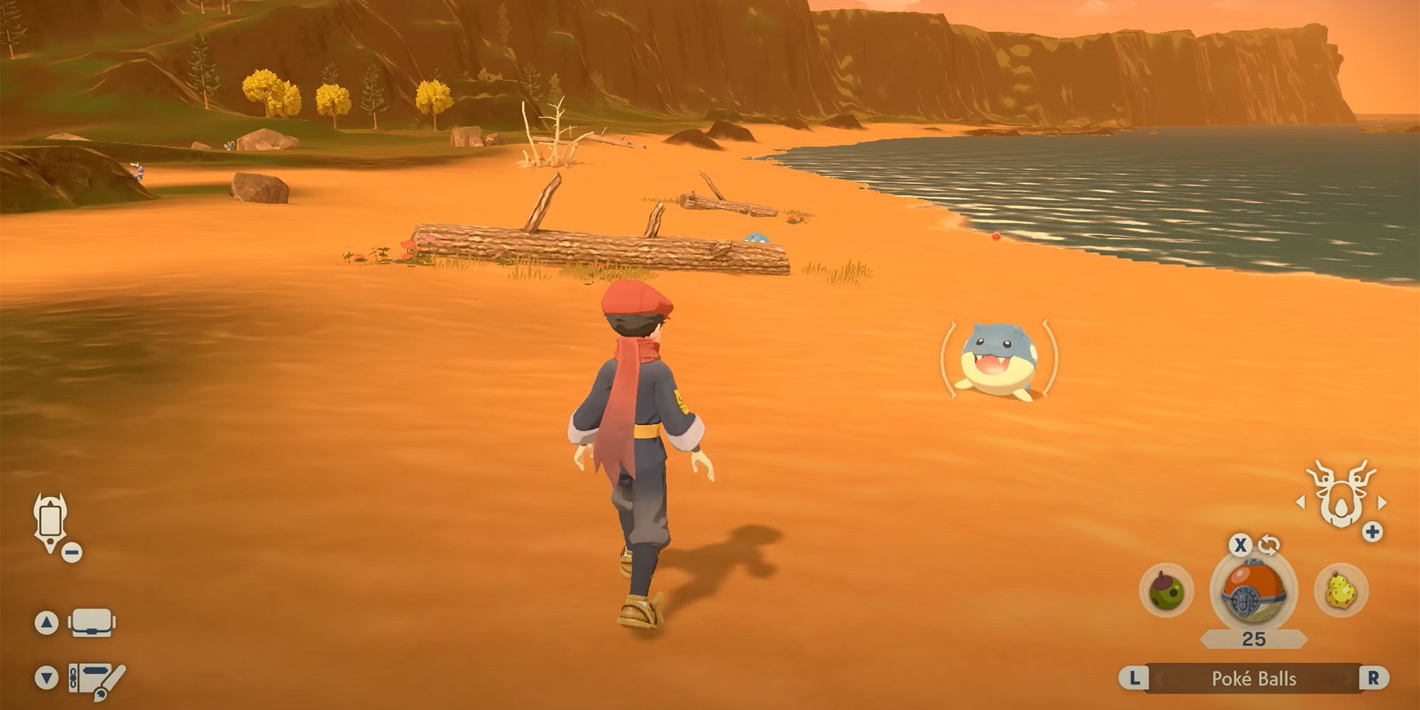 The Pokemon trainer approaching a Spheal in Pokemon Legends Arceus