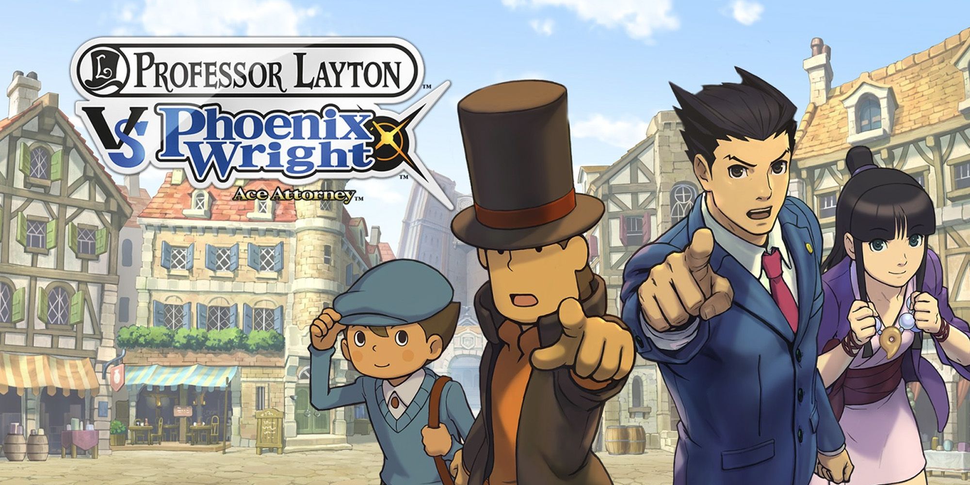 Professor Layton, Phoenix Wright, Maya Fey, and Luke Triton