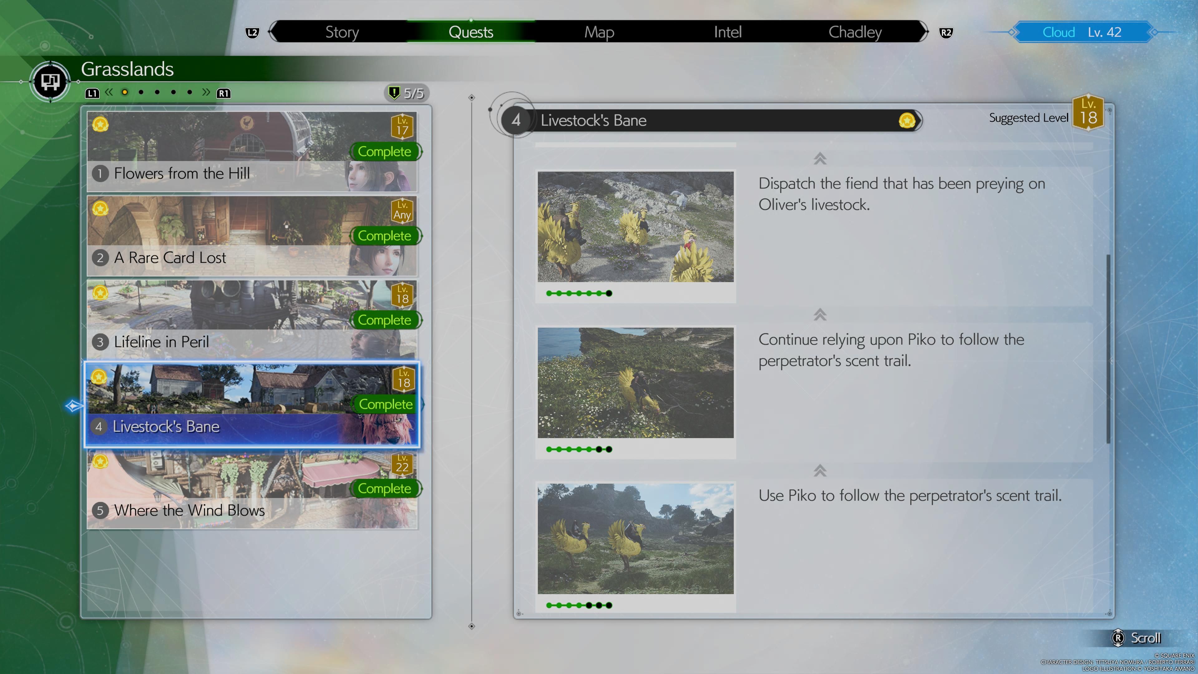 Quest screen image of livestock's bane quest advancement in FF7 Rebirth