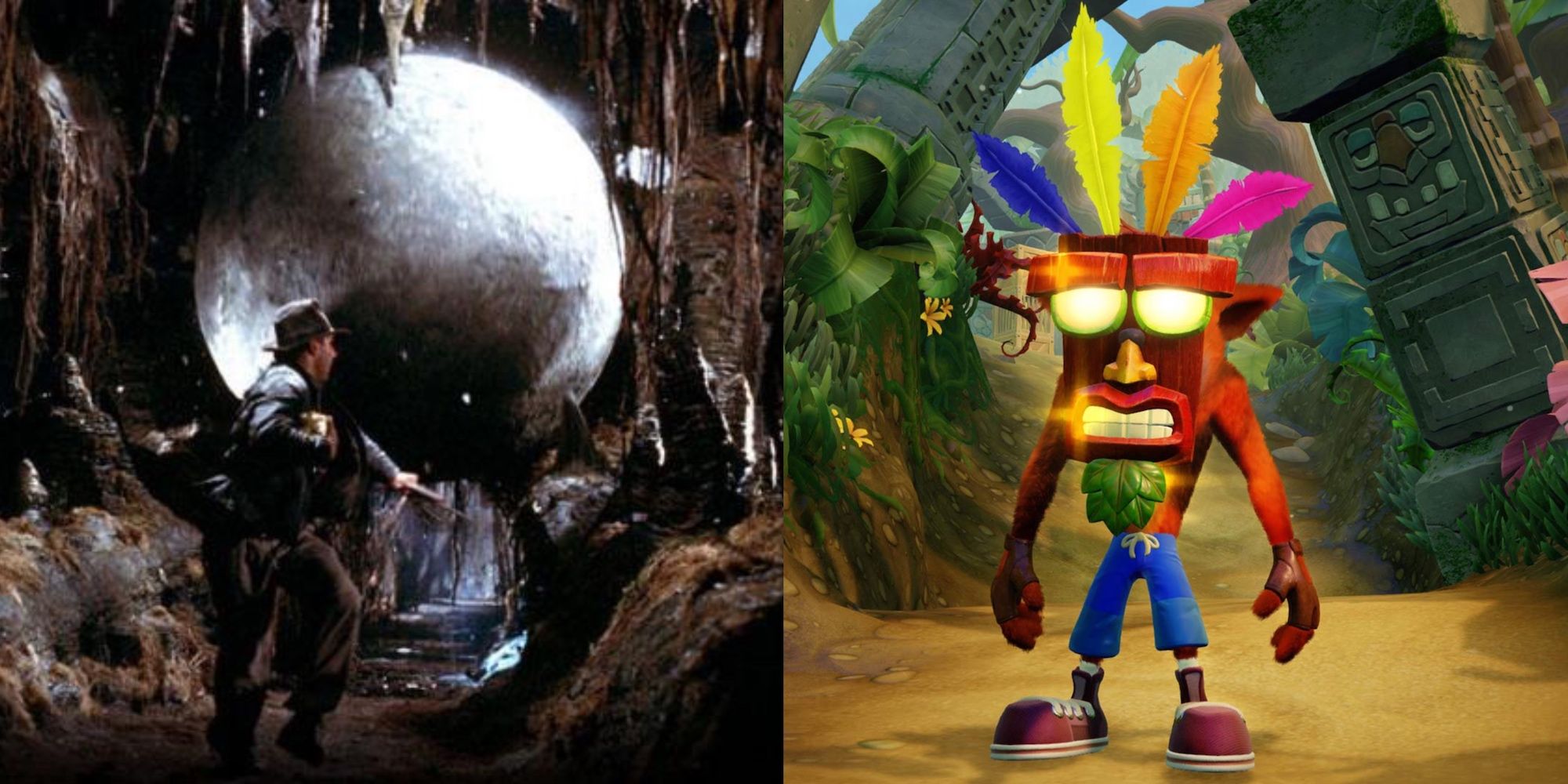 Indiana Jones on the left, Crash Bandicoot on the right