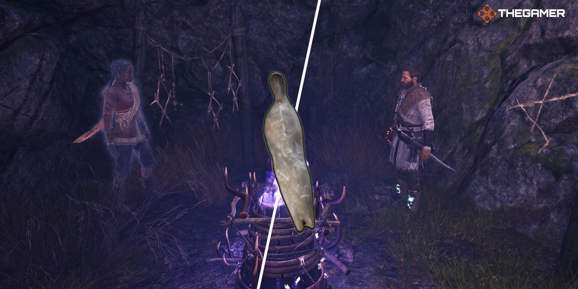 Red and Antea standing near a cursed chest and in the middle the Miller item - Banishers Ghosts of New Eden
