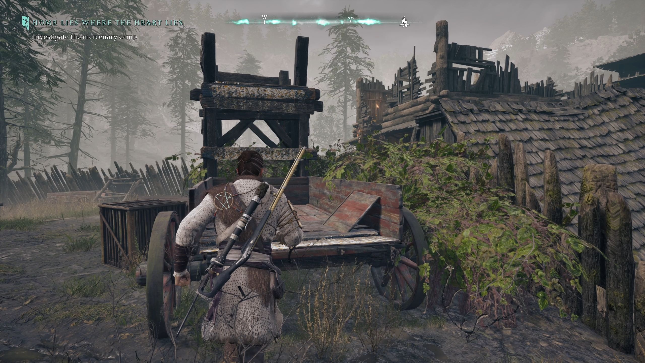 Red is about to climb the wooden carriage - Banishers Ghosts of New Eden