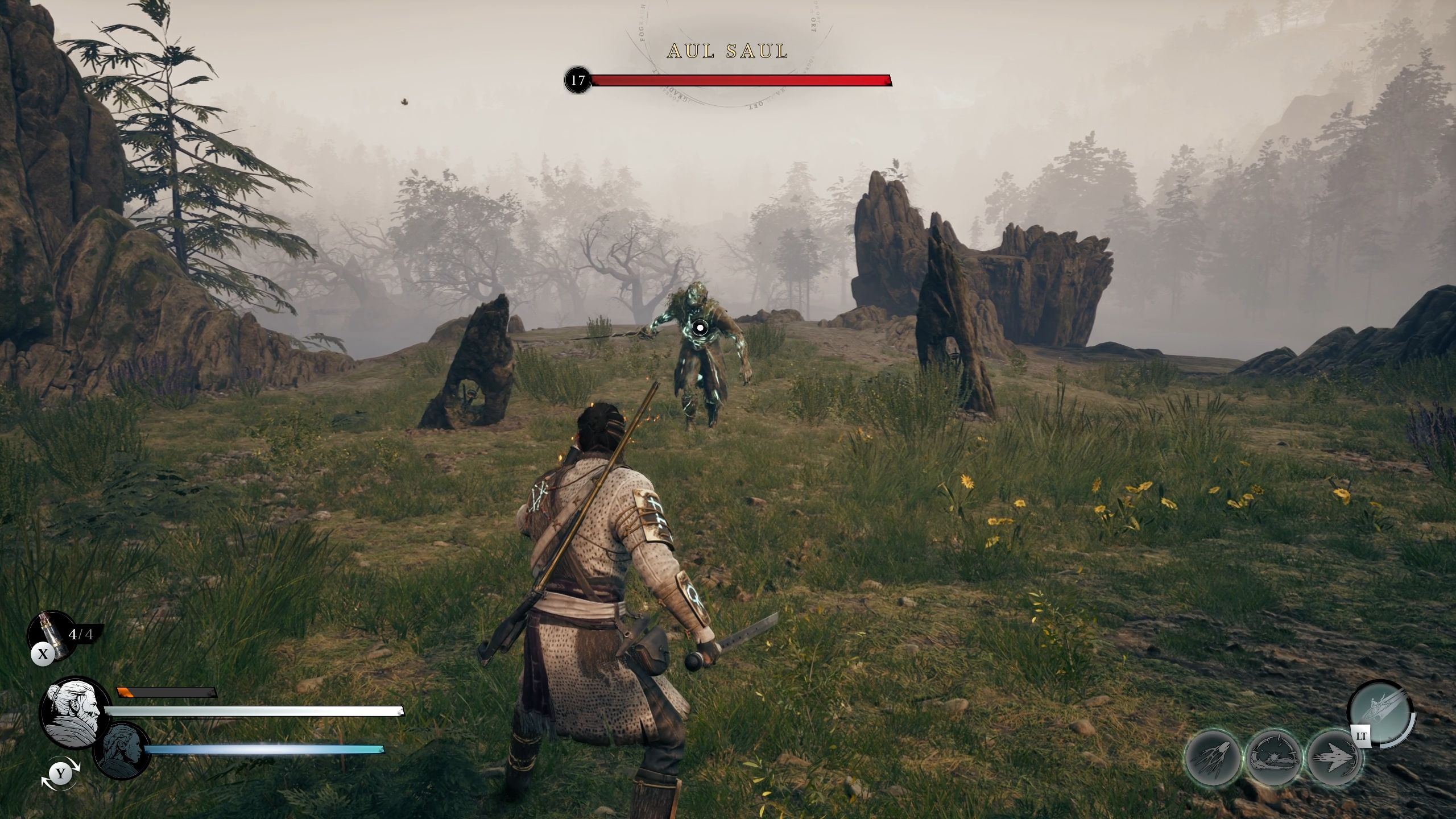 Red is about to fight Aul Saul - Banishers of Ghosts of New Eden
