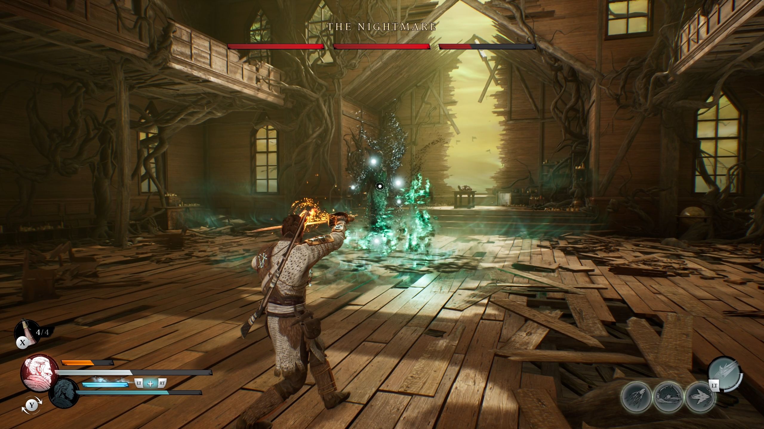 Red is guarding as the Nightmare is doing her aoe attack - Banishers Ghosts of New Eden