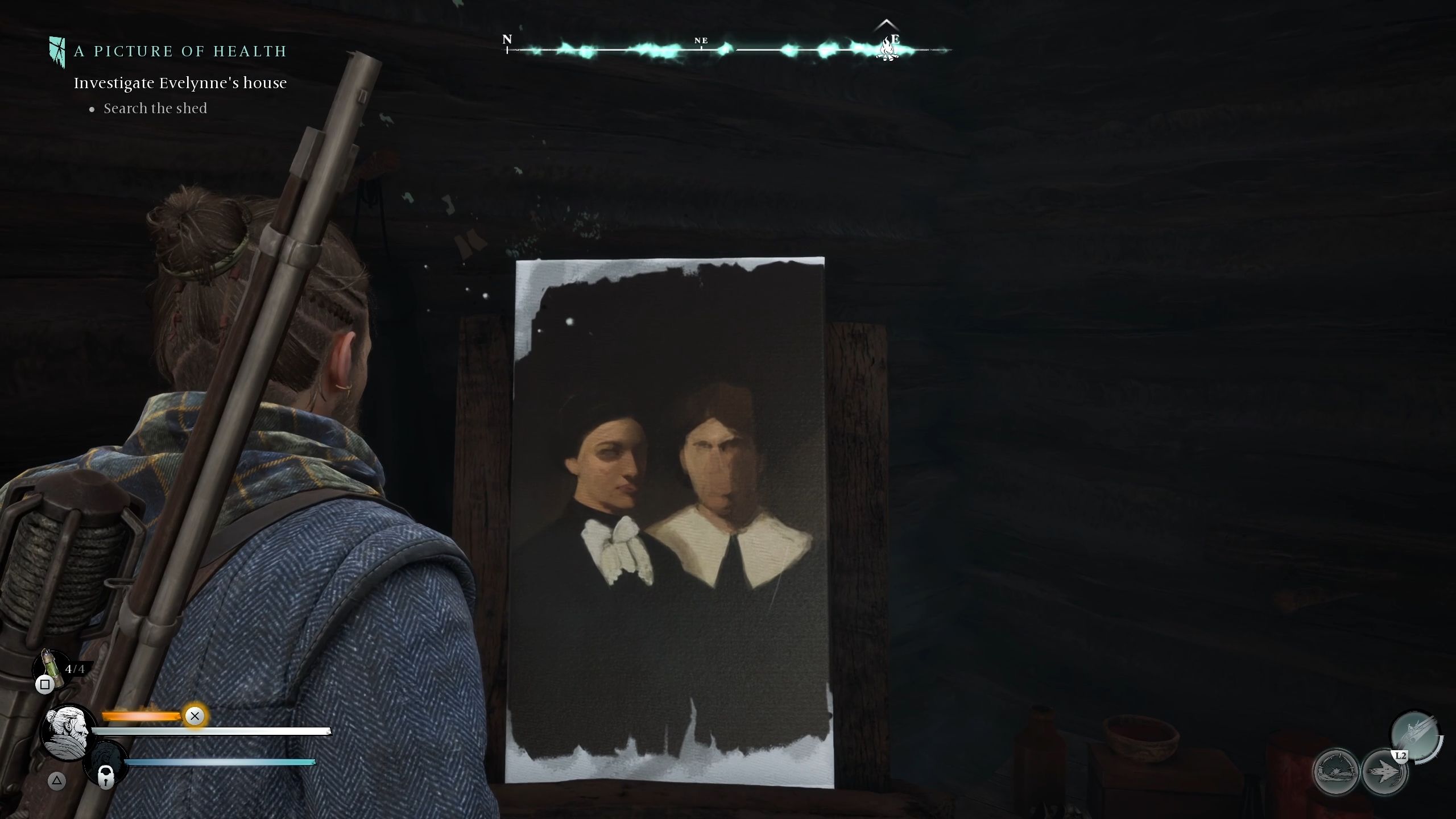 Red is inspecting a portrait - Banishers Ghosts of New Eden