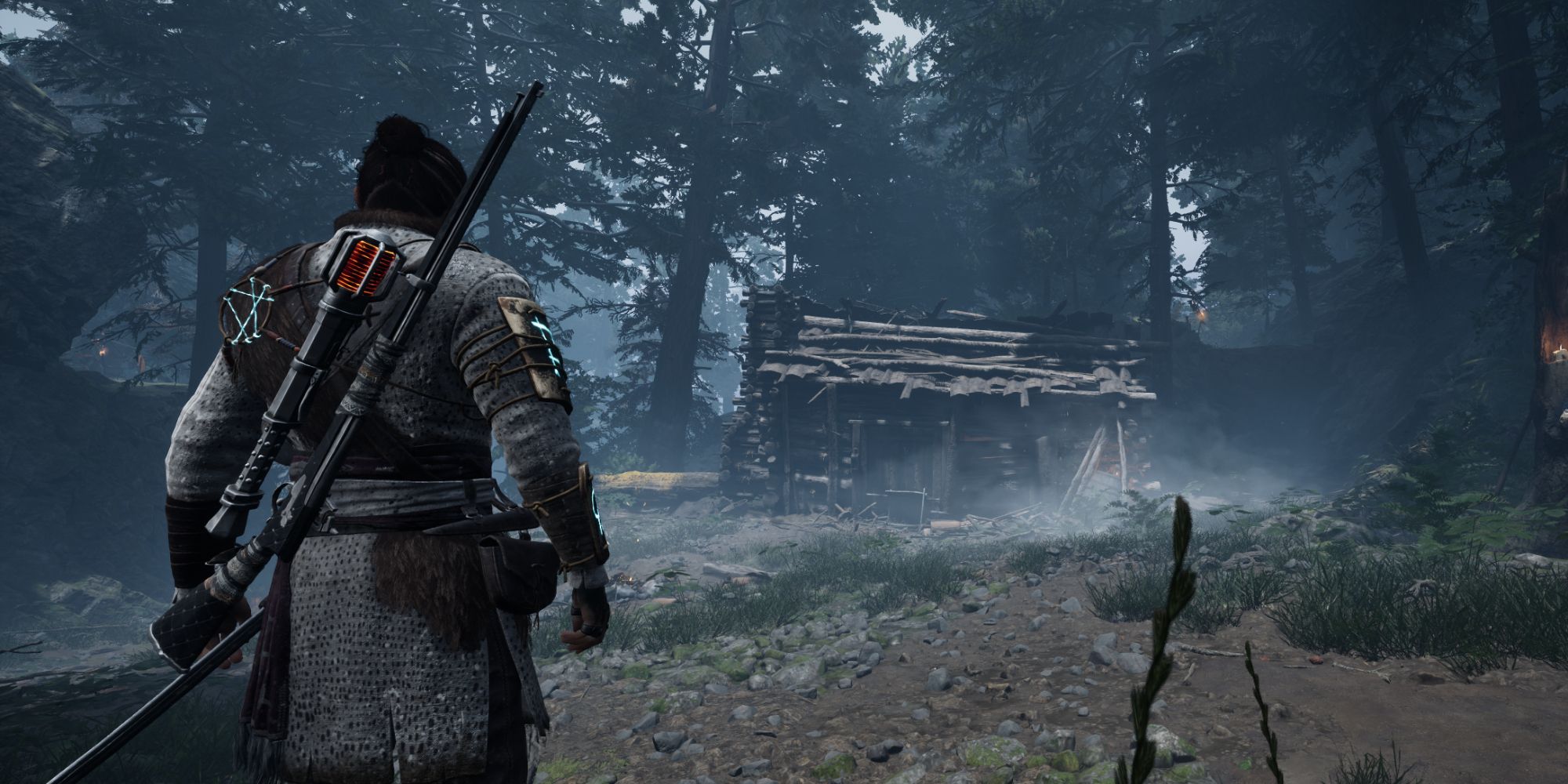 Red standing near an abandoned house that has The Abandoned Belongings Chest - Banishers Ghosts of New Eden