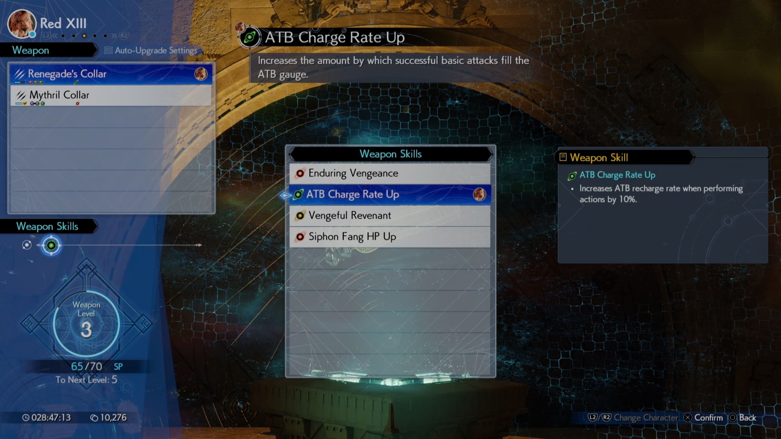 Renegade's Collar Upgrade Weapons submenu in FF7 Rebirth