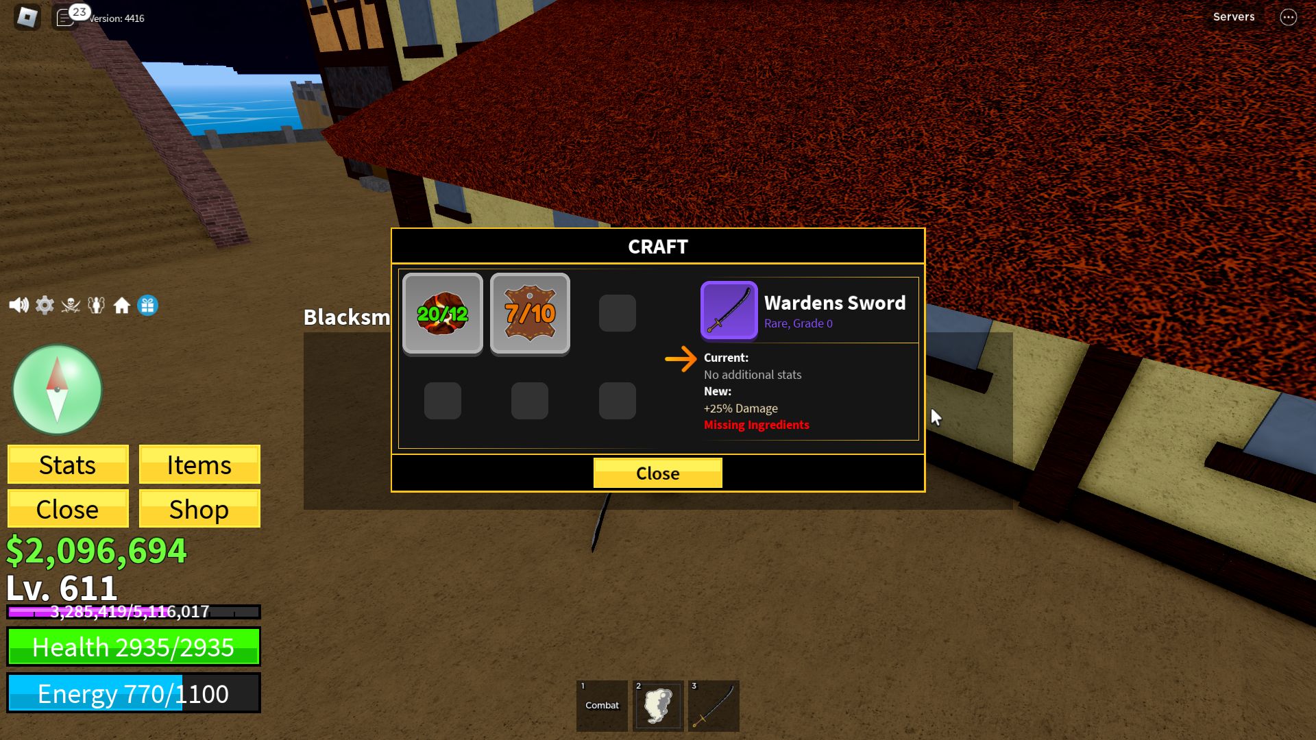 Roblox Blox Fruits, the upgrade of the Wardens Sword