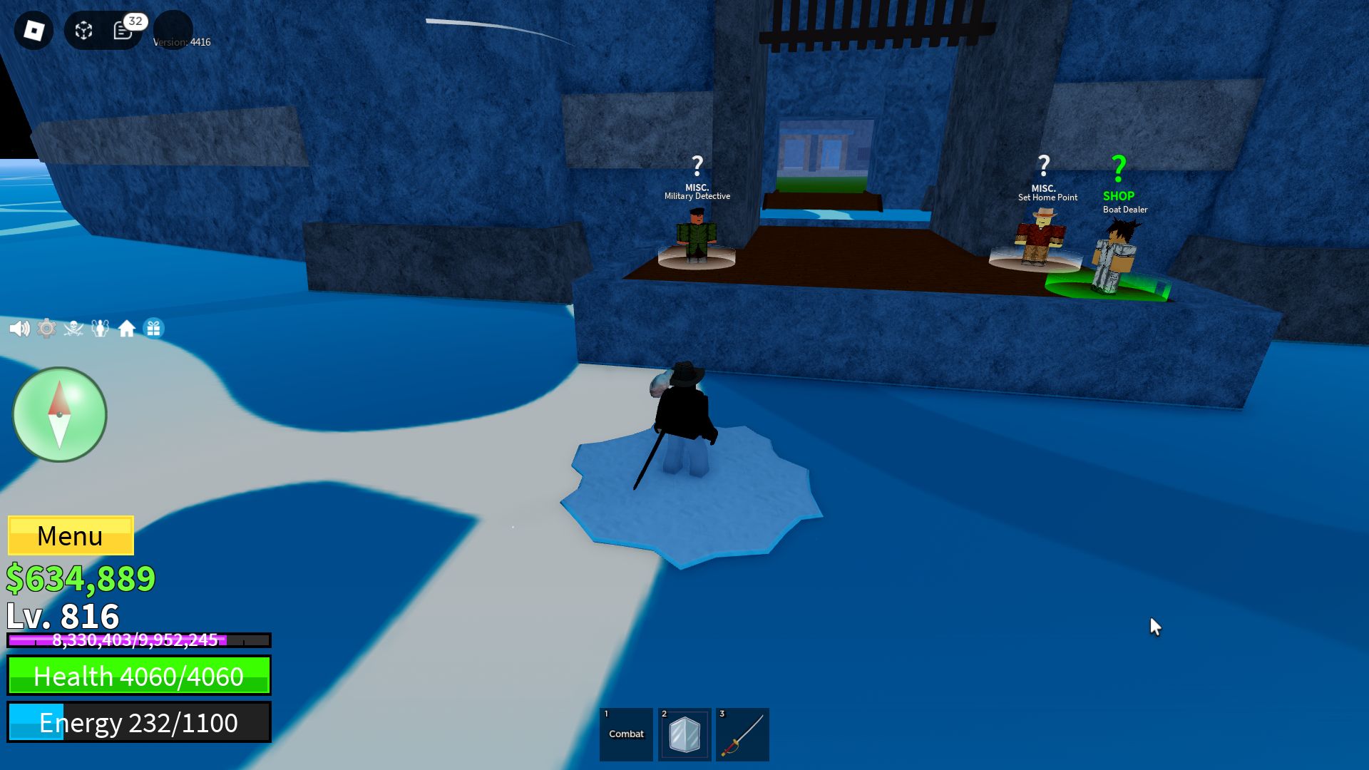 Roblox Blox Fruits,  Military Detective in front of a character