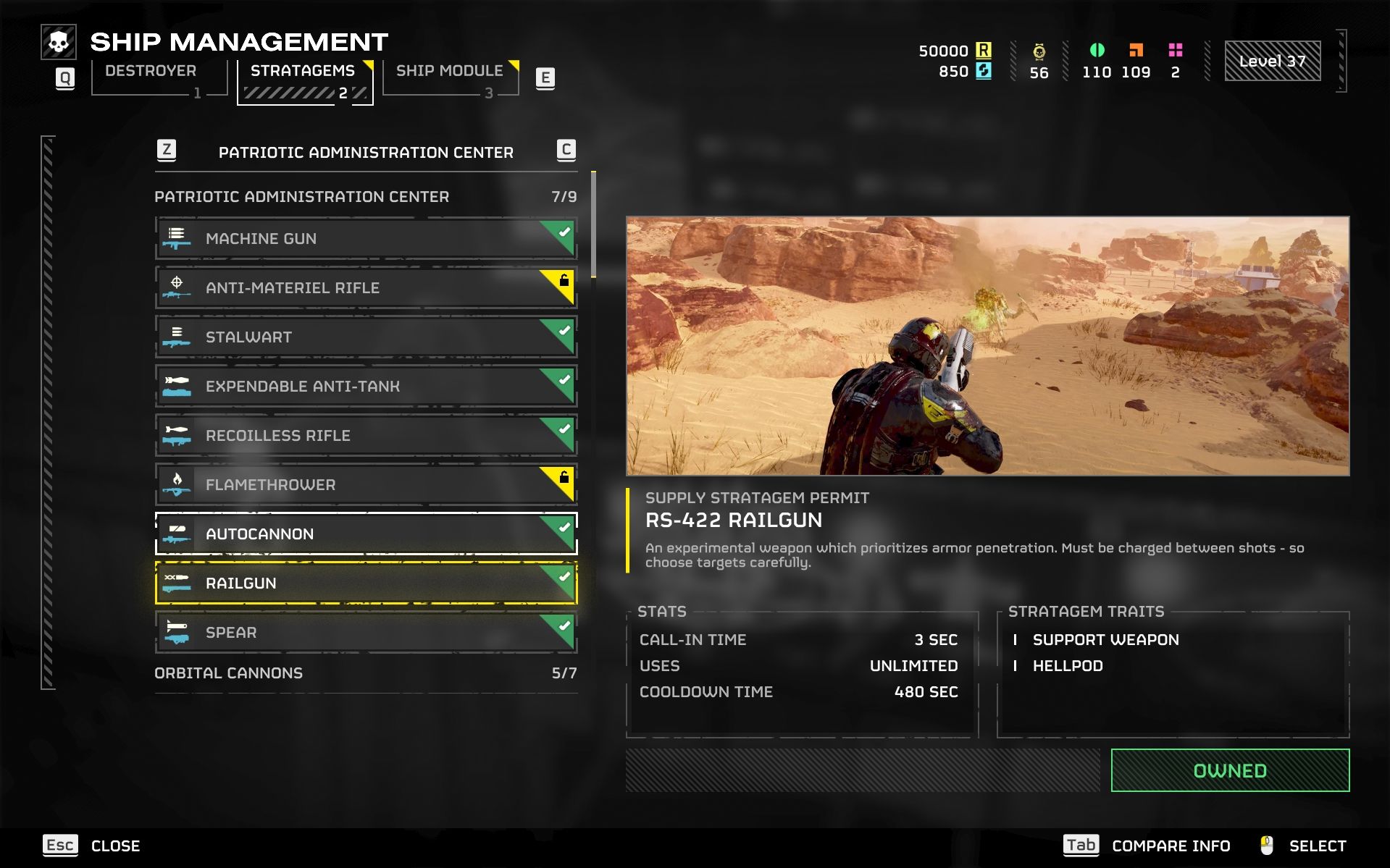 RS-422 Railgun weapon showcase in Helldivers 2
