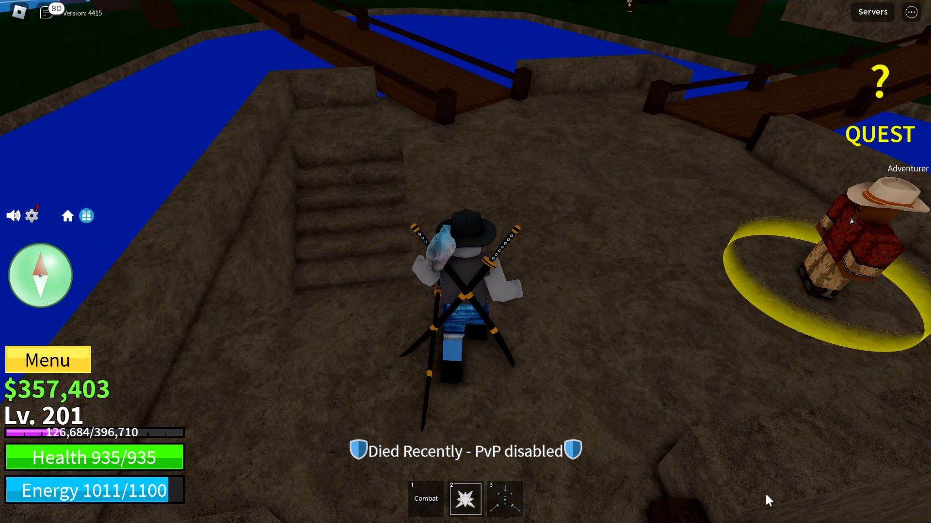 Roblox Blox Fruits, a character next to the Quest Adventurer