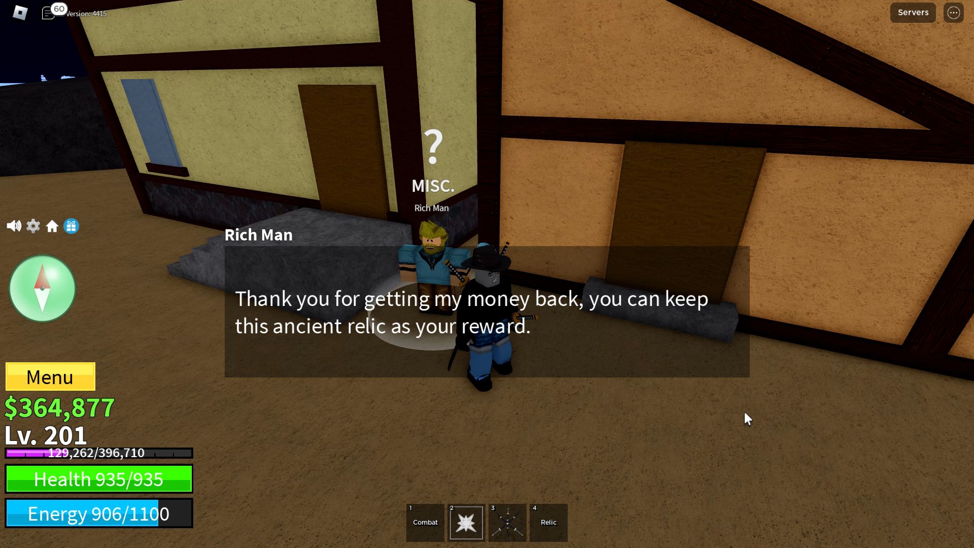 Roblox Blox Fruits, the Rich Man dialogue