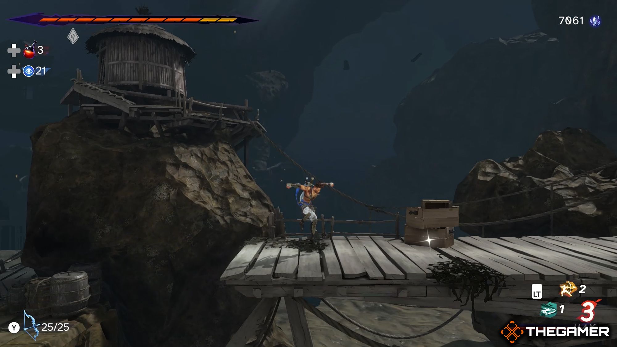 Sargon Falling On A Wooden Platfrom With A Lore Item