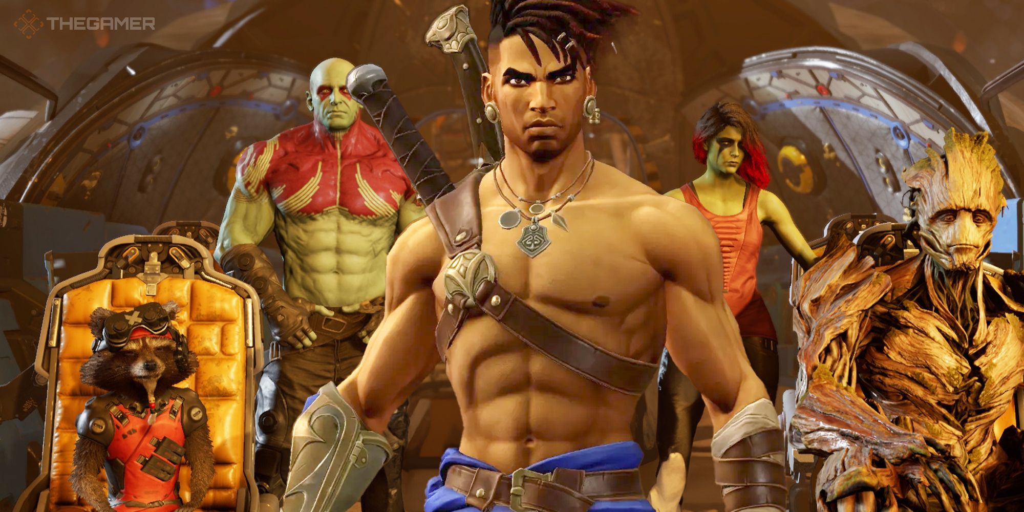 sargon from prince of persia standing with the guardians of the galaxy