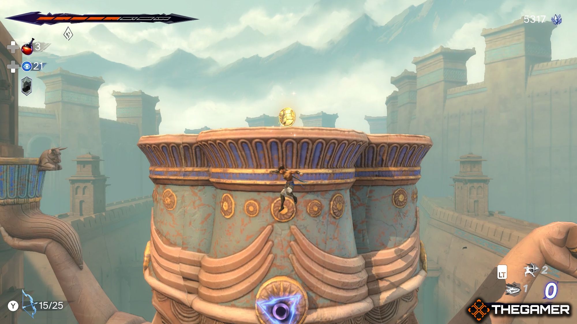 Sargon Jumping Above To Colossoal Statue's Head