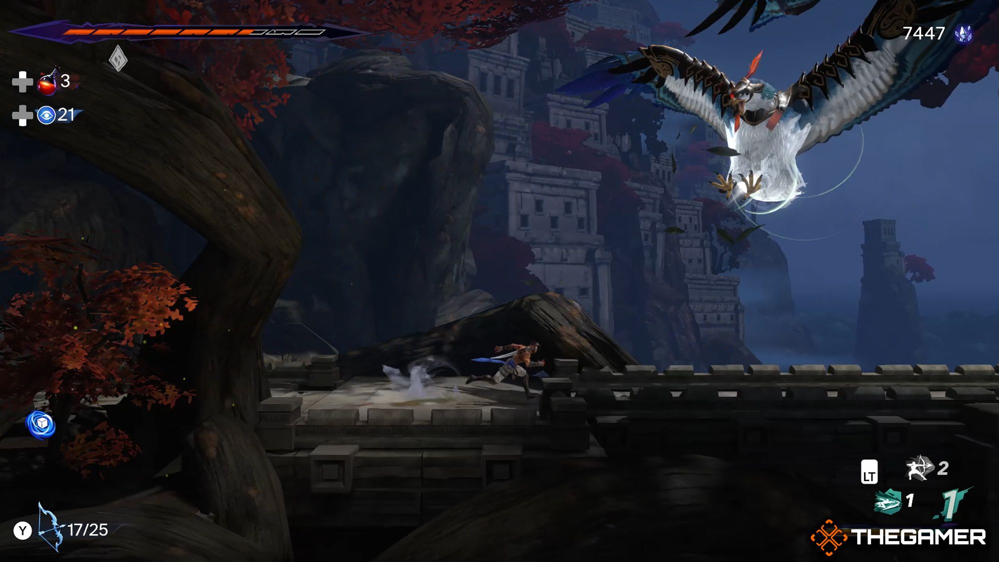 Sargon Running Below Giant Bird Enemy
