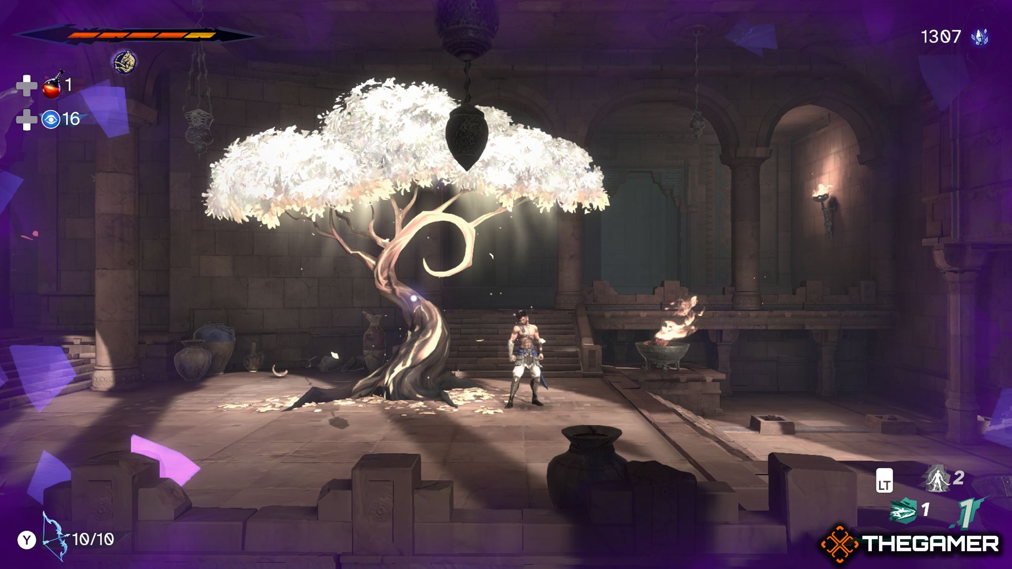 Sargon Standing Left Slide of Wak-Wak Tree Under Effect Of Purple Glow