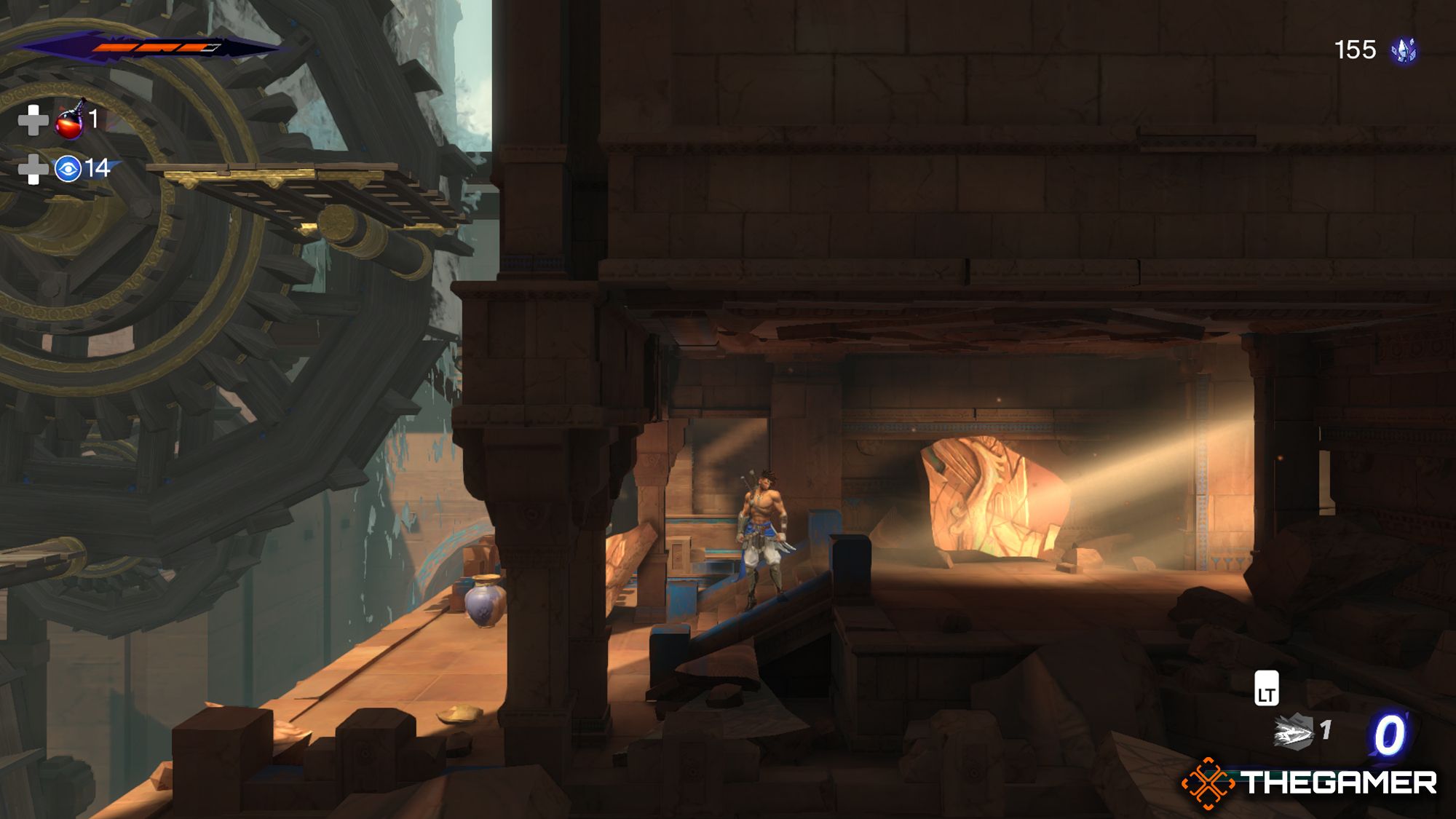 Sargon Standing Near Broken Wall In Area With Water Wheels