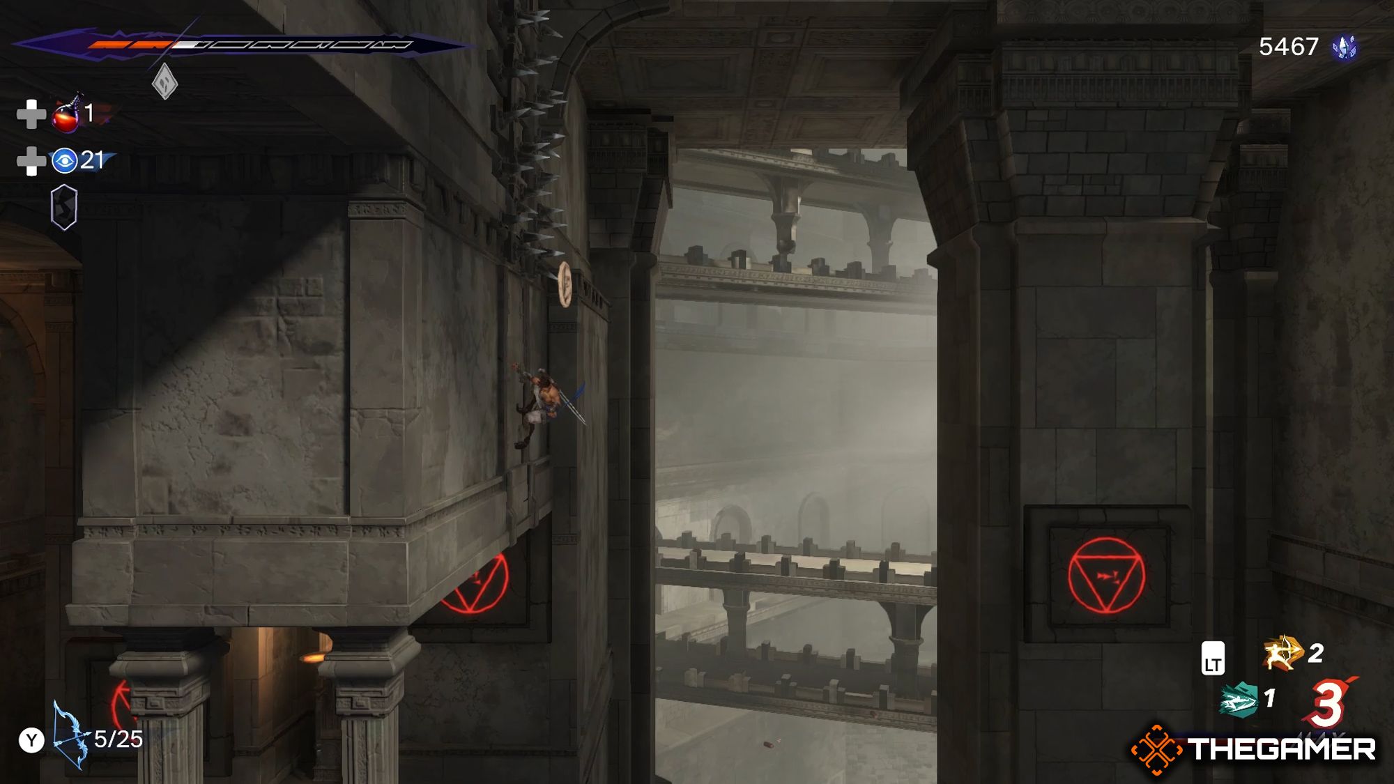 Sargon Trying To Secure Xerxes Coin While Sliding On A Wall