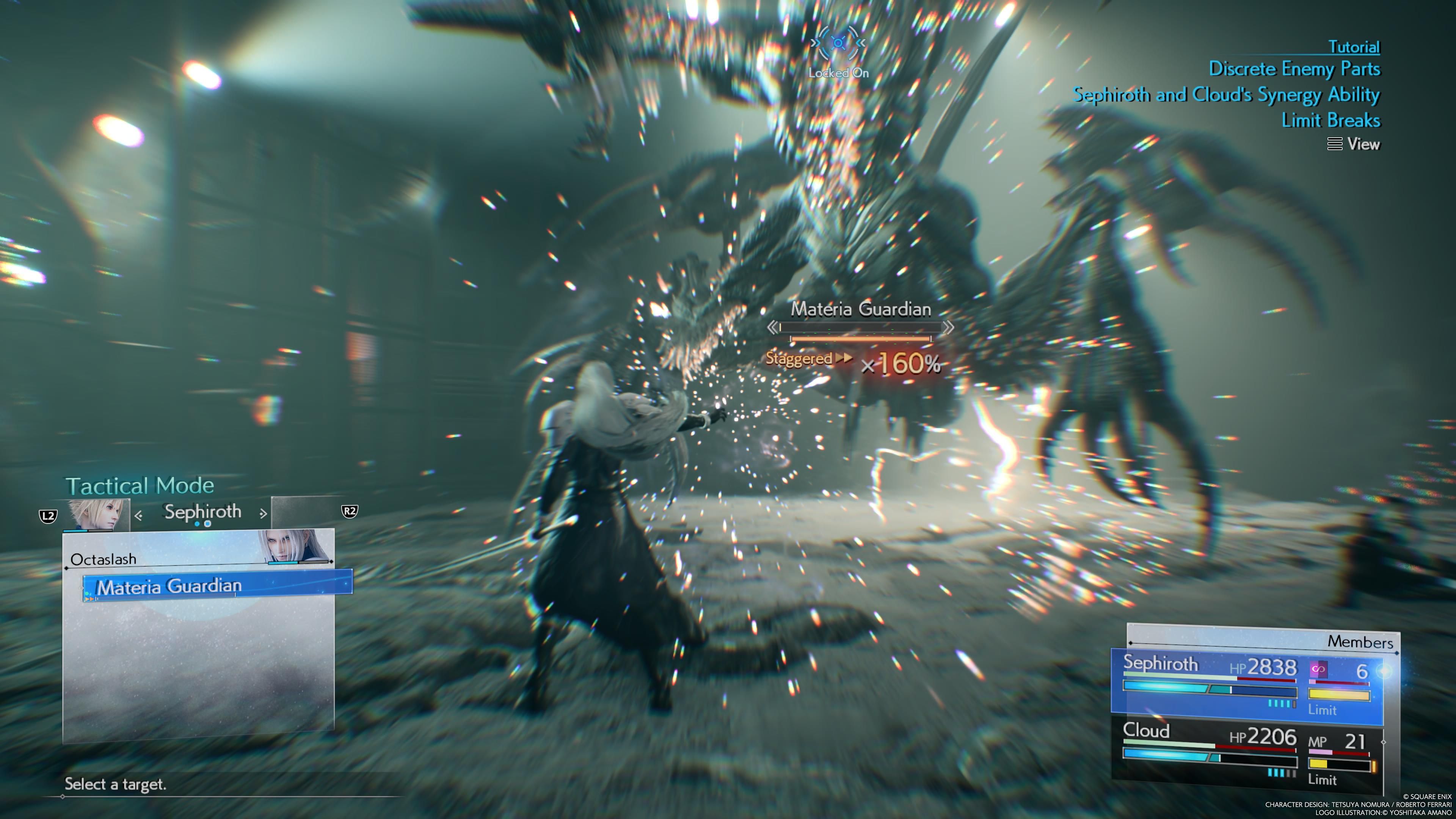 Sephiroth staggers the Materia Guardian in FF7 Rebirth