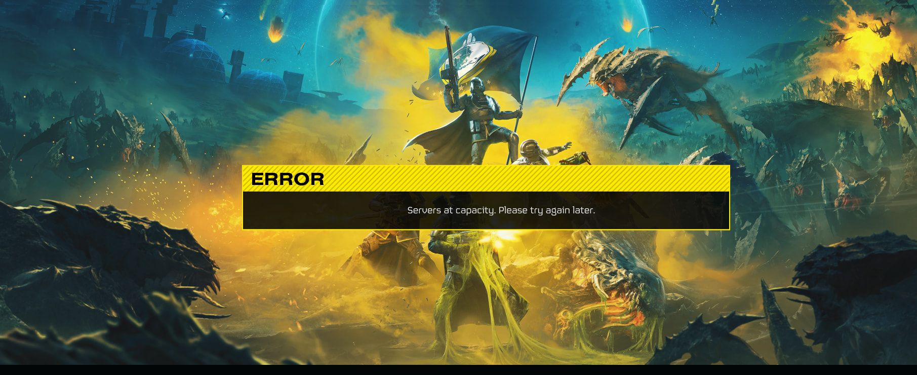 Server at Capacity title screen in Helldivers 2
